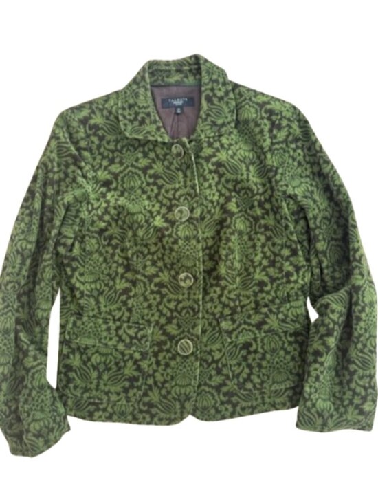 Talbots Jackets & Blazers - Talbots Vintage Olive Green Patterned Velvet Blazer Womens size 12P cotton